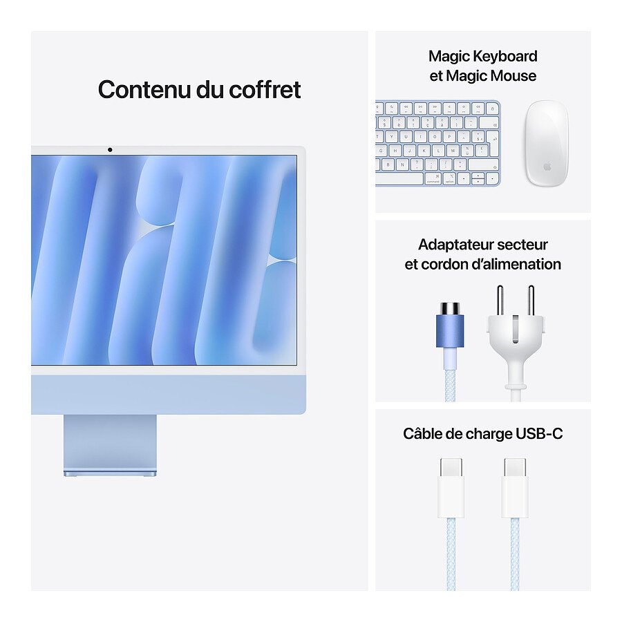 iMac 24- Apple M4 10cœurs - SSD de 512 Go - 16 Go - Bleu