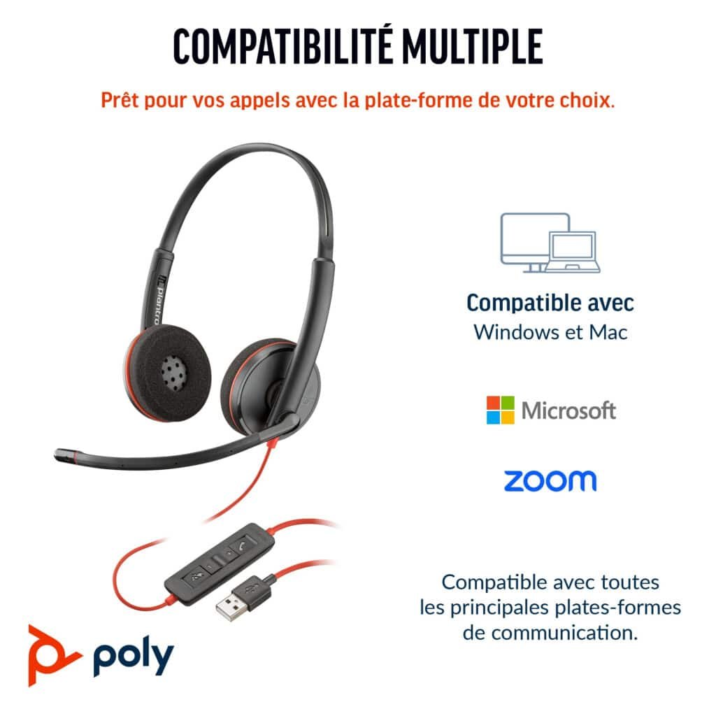 HPPoly Blackwire 3220 Stereo USB-C Headset +USB-C/A Adapter
