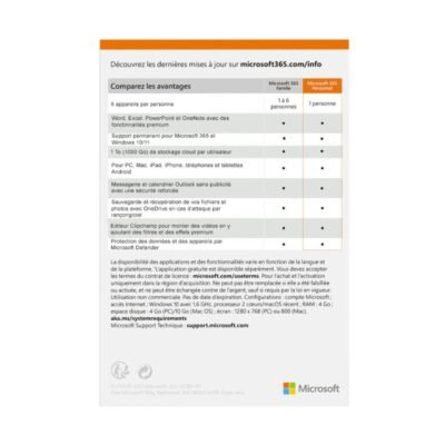 Microsoft 365 Personal Français 12 mois pour 1 personne
