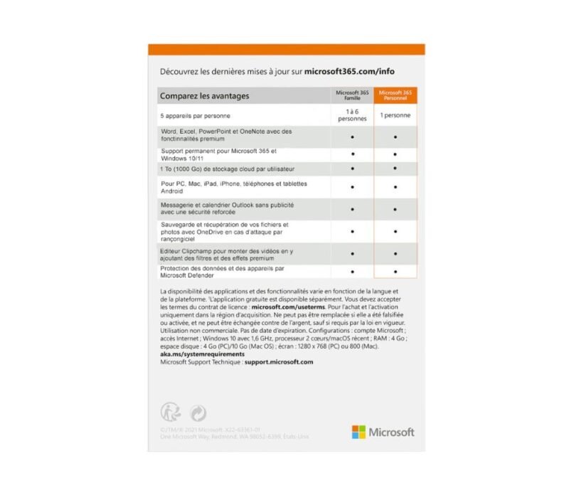 Microsoft 365 Personal Français 12 mois pour 1 personne