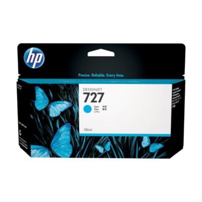 Cartouche HP 727 Cyan (B3P19A), 130 ml, encre teintée pour impression jet d’encre thermique HP. Qualité professionnelle et durable, poids 0,21 kg.